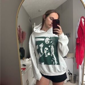 Edikted White Hoodie with Dark Green Graphic Band Print